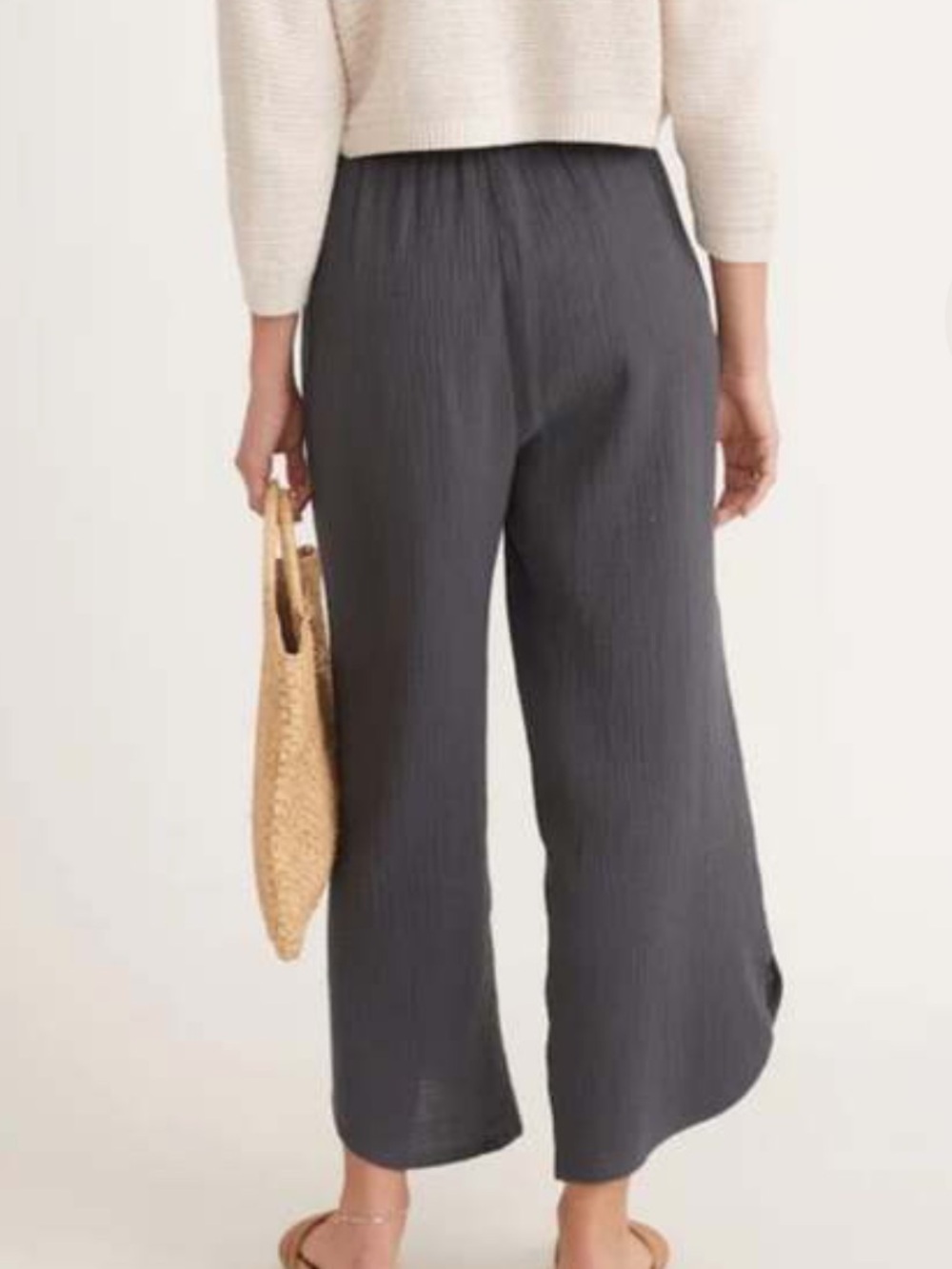 Marine Layer 100% Cotton Gauze Corinne Pull On Elastic Wide Leg Gray Pants Boho - Picture 4 of 10